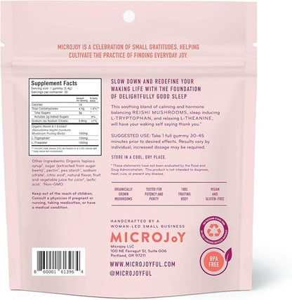 Microjoy Hibernate Gummies – Natural Sleep Aid with Reishi Mushroom – Stress Relief and Mood Support – Vegan, Non-GMO, Cherry Flavor (30 Gummies)