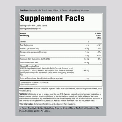 Piping Rock Glucosamine Chondroitin MSM and Turmeric | 300 Tablets | Supplement for Women and Men | Non-GMO, Gluten Free