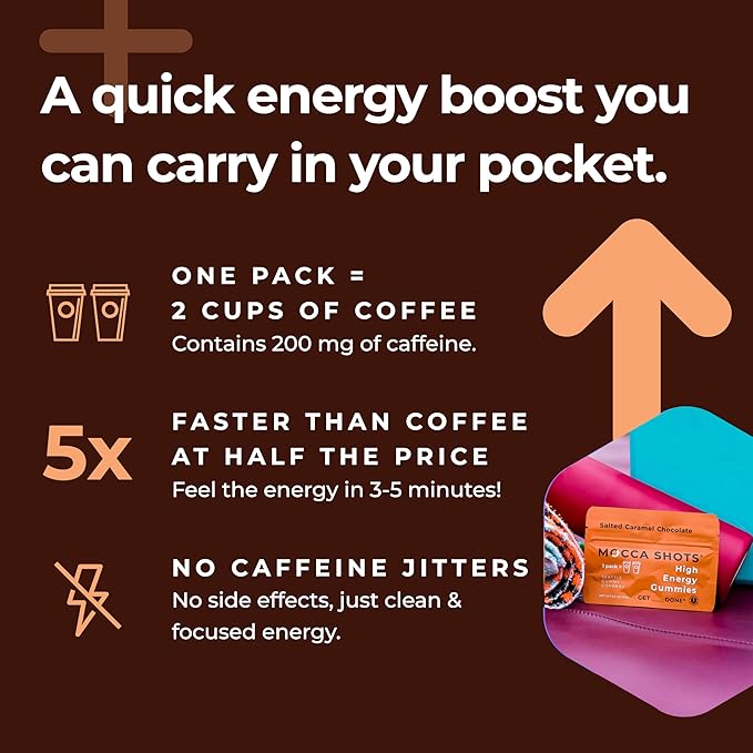 SGC Highest Concentration 100 mg Caffeine per Gummy, 2 Gummies per Pack (200 mg Total), 12-Pack Mocca Shots Variety Pack Plant-Based Instant Energy with Herbal Nootropics