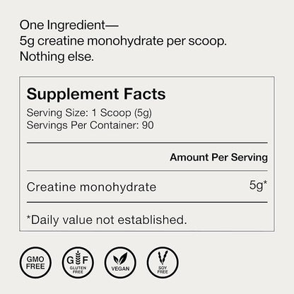 Momentous Creatine Monohydrate Powder - Creatine Powder - Supports Strength, Lean Muscle, & Recovery for Men & Women - NSF Certified for Sport - 5 g per Serving - 90 Servings