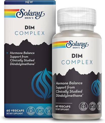 SOLARAY DIM Supplement for Men - Clinically Studied DIM 200mg Supports Hormone Balance - Plus Zinc and Quercetin - Vegan, Gluten Free, 60 Day Money-Back Guarantee - 30 Servings, 60 VegCaps
