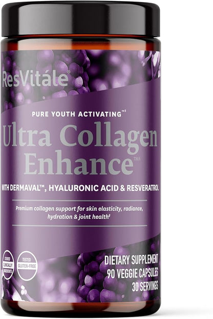 ResVitále Ultra Collagen Enhance - Skin Care Supplement with Resveratrol - 90 Veggie Capsules
