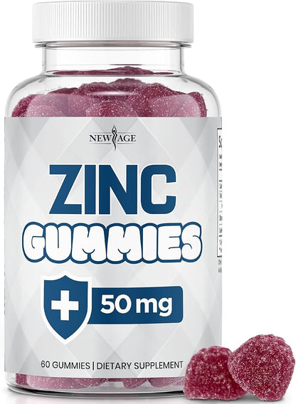NEW AGE Zinc Gummies - 50mg Zinc Supplement, Immune Supplement, Antioxidant, Non-GMO (60 Count (Pack of 1))