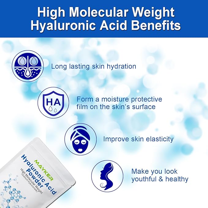 MAYKER Pure Hyaluronic Acid Powder 1.76 oz | High Molecular Weight, Cosmetic Grade | To Make 115+ oz Hydrating Serums For Skin Hydration, Clear, Gel-like Texture | No fillers, No Additives