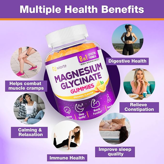 Magnesium Glycinate Gummies Supplement for Adults Women, Magnesium Gummies with L-Threonate, Ashwagandha, Vitamin B6- Sleep, Relaxation, Calm, Energy, Vegan, Sugar Free, 60 Count