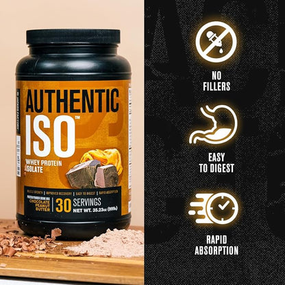 Jacked Factory Authentic ISO Whey Protein Isolate Powder - Low Carb, Non-GMO Muscle Building Protein w/No Fillers, Post Workout Recovery - 30 Servings, Chocolate Peanut Butter