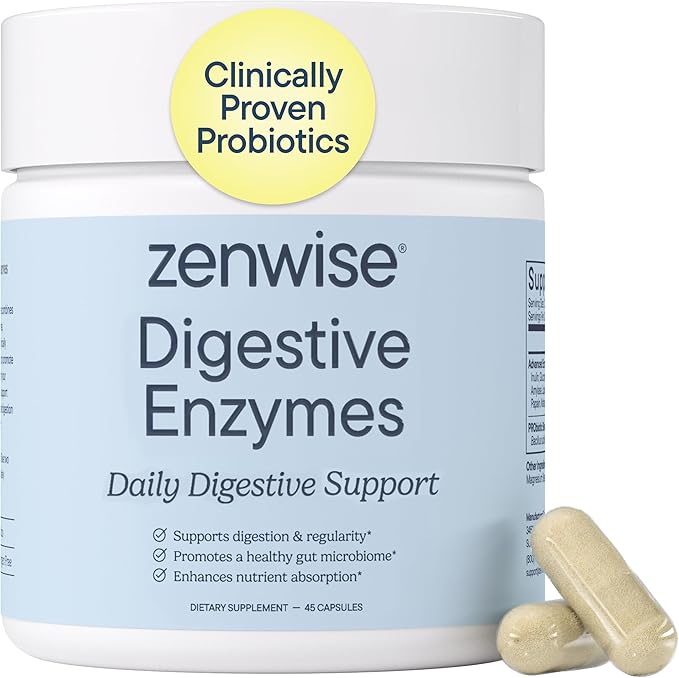 Zenwise Health Digestive Enzymes with Bromelain & Papaya - Multi Enzymes Digestion Supplement with Probiotics & Prebiotics for Gut Health, Gas & Bloating Relief - Men & Women - 45 Vegetarian Capsules
