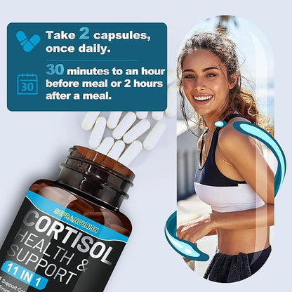 Cortisol Supplements for Women and Men, 11-in-1 Cortisol Manager,Cortisol Reducer with Ashwagandha, Rhodiola, L-Theanine, Hormone Balance, 240 Capsules (120-Day Supply)