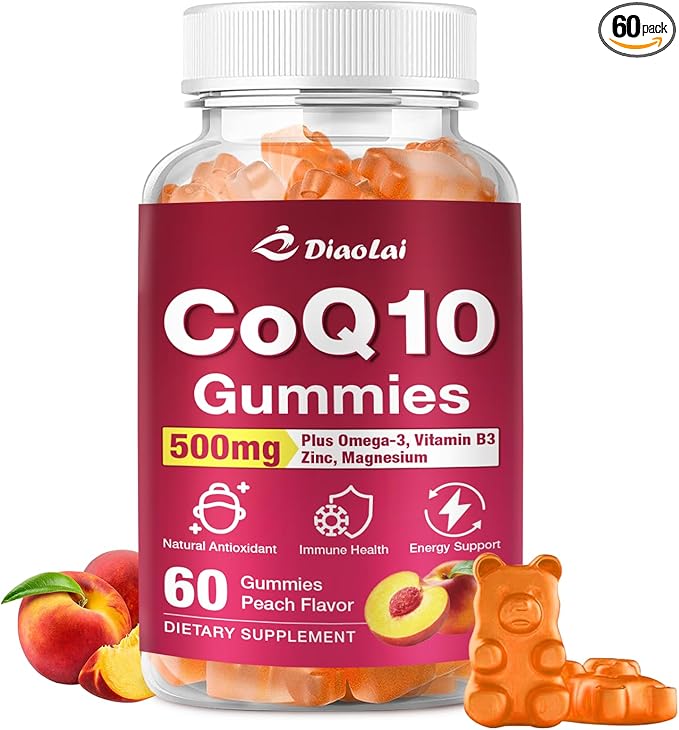 CoQ10 Gummies - 500mg per Serving with Omega-3 (EPA & DHA), B3 & Zinc - Supports Immunity & Energy - Delicious Orange Flavor - Non-GMO, Gluten-Free - 60 Count