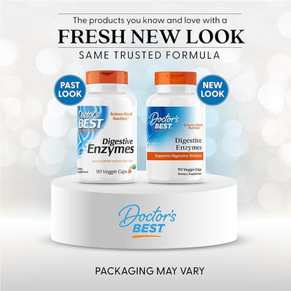 Doctor's Best Digestive Enzymes Supplement for Women & Men - Supports Gut Health, Digestion, & Overall Wellness, Formulated with Amylase, Super Enzyme Blend for Food Break Down, Non GMO - 90 Veg Caps