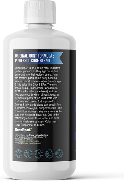 Best Paw Nutrition Glucosamine Chondroitin for Dogs & Cats - Liquid Hip and Joint Supplement with MSM & Hyaluronic Acid - Joint Support for Arthritis, Hip Dysplasia and Pain Relief - 32 oz