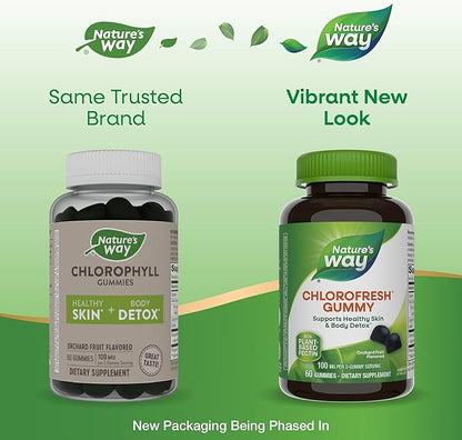 Nature’s Way Chlorofresh Chlorophyll Gummies, Supports Healthy Skin and Body Detox*, Internal Deodorant*, Orchard Fruit Flavored, 60 Gummies