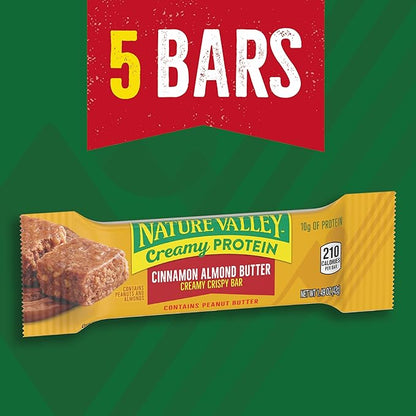 Nature Valley Creamy Protein Bars, Cinnamon Almond Butter, 10g Protein Snacks, 5 Bars, 7.45 oz