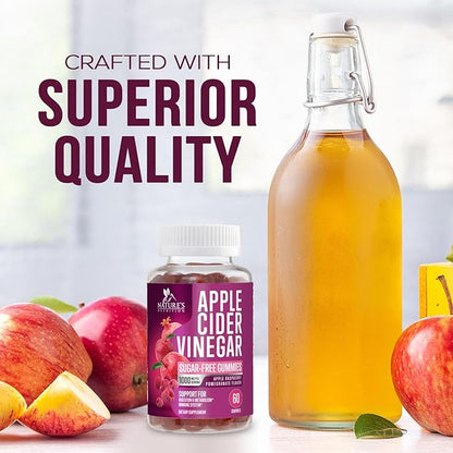 Apple Cider Vinegar Gummies 1000mg per Serving - Sugar Free Max Strength ACV Gummy Vitamins Supplement, Advanced Formula, Vitamin B12 Supports Metabolism & Energy, Keto Friendly, Vegan, 60 Gummies