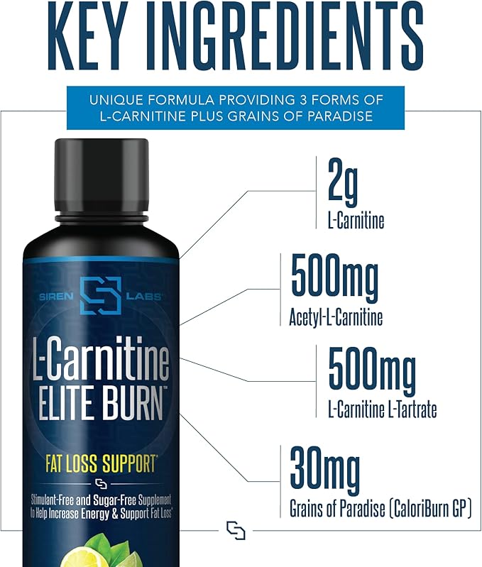 L-Carnitine Elite Burn Liquid Keto Fat Burner and Metabolism Activator - Fat Loss Support Keto Friendly Weight Loss Increase Energy-Stimulant Free - Lemon Lime 3000mg (32 Servings)