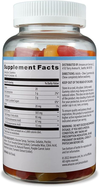 Amazon Basics Fish Oil 303 mg, Soft Chew Gummies, Lemon, Orange & Strawberry-Banana Flavors, 90 Count, EPA and DHA Omega-3 Fatty Acids (Previously Solimo)