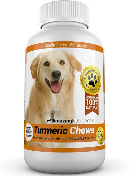 Amazing Turmeric for Dogs Curcumin Pet Antioxidant, Eliminates Joint Pain Inflammation, 120 Chews