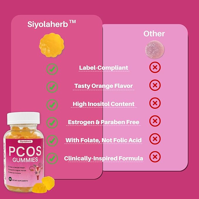 PCOS Vitamins Gummies for Women Hormone Balance & PCOS Relief & Fertility Support, 60 Ovarian Support Vitamins with Inositol for Healthy Menstrual Cycle, Inositol Gummies for Hirsutism and Acne