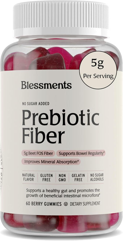 Prebiotic Fiber Gummies for Adults & Kids with No Added Sugar- 5g (60 Count) High Fiber Supplement Gummies - Vegan - Keto Friendly - Digestive Health Supplements