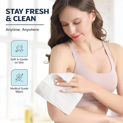 240 XL Shower Wipes – Body Wipes for Adults Bathing No Rinse – 24 Packs of 10 – Extra Moist Bath with Aloe & Vitamin E for Camping, Travel, Gym & Bedridden Care