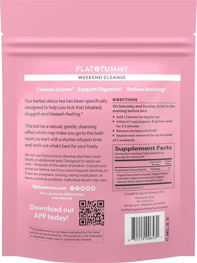 Flat Tummy Weekend Cleanse Tea-30 Day Program-All Natural Colon Cleanse w/Senna and Dandelion Root,Provides Bloating Relief for Women-Detox-Cleanse for Digestion Support and Gas Relief,(Pack of 2)