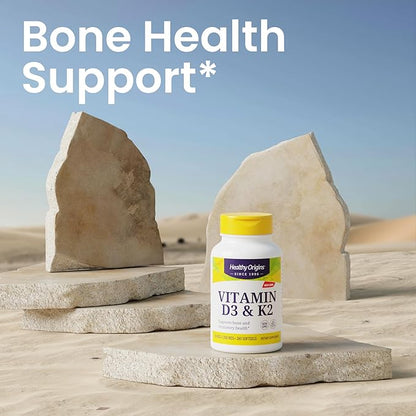 Healthy Origins Vitamin D3 2,000 IU (50 mcg) & K2 200 mcg (Non-GMO, 3rd Party Tested, Bone Support, Cardiovacsular Support), 180 Softgels