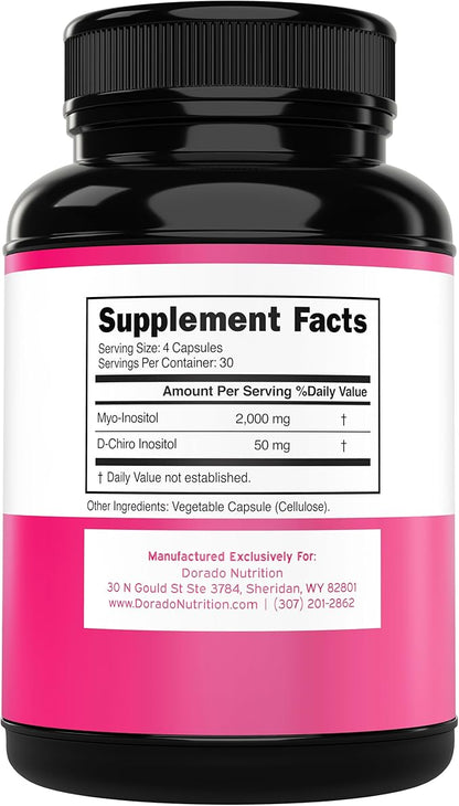 Myo-Inositol & D-Chiro Inositol Supplement For Women (120 Capsules, 2050mg Per Serving Ideal 40:1 Ratio Myo Inositol) Hormone Balance for Women - Third Party Tested, Vegan Safe & USA Made - 120 Count