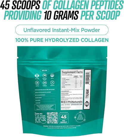 Collagen Peptides Protein Powder Instant-Mix [Unflavored] Hydrolyzed Collagen Supplement – from Pasture-Raised Grass-Fed Bovine Beef Non-GMO Keto & Paleo Friendly Anti-Aging Supplements PhiNaturals