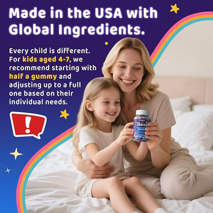 Kids Sleep Gummies, NO Melatonin Sleep Aid Gummies w/ Magnesium Glycinate, Magnesium Malate, L-Theanine, Lavender, B6, Zinc, D3K2 for Restful Sleep, Relax Brain & Muscle, Immune Support, Non-GMO 1Pack