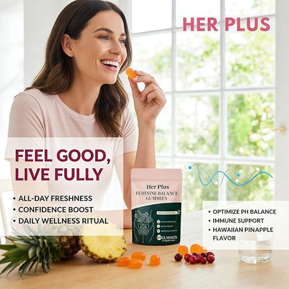 Nutrition Feminine Gummies, Premium Feminine Balance Gummies for Women Health, Hawaiian Pineapple Flavor, Vegan Gluten Free 60 Gummies 30 Servings