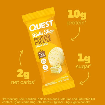 Quest Nutrition Frosted Protein Cookies Twin Pack, Lemon Cake, 1g Sugar, 10g Protein, 2g Net Carbs, Gluten Free, 16 Cookies