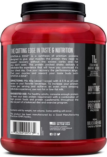 BSN SYNTHA-6 EDGE Protein Powder, Cookies n Cream Flavored Powder with Hydrolyzed Whey, Micellar Casein, for Muscle Gain, Low Sugar, 24g Protein, Cookies & Cream, 48 Servings, 4.23 Pound (Pack of 1)