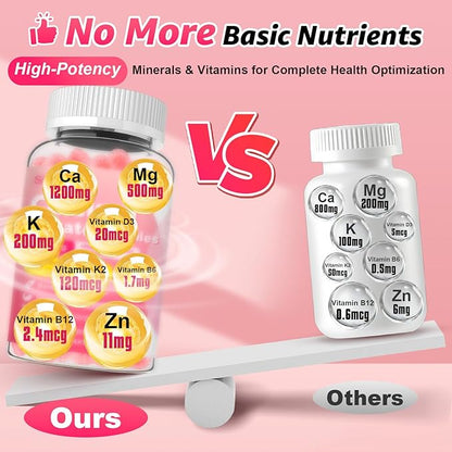 2 Pack Calcium Citrate Gummies, Calcium Supplements for Women & Men, High Absorption Calcium Gummies with Vitamin D3, Magnesium & Zinc for Muscle, Bone & Immune Support, Strawberry Flavor