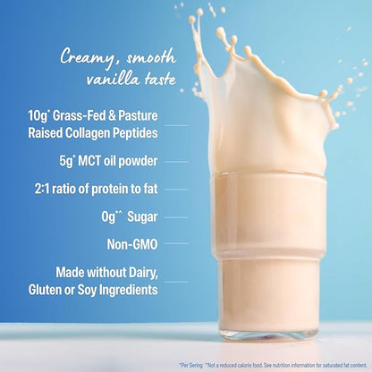 Orgain Keto Collagen Protein Powder, Vanilla - 10g Grass Fed Hydrolyzed Collagen Peptides for Women & Men, Type I & III, 5g MCT Oil - Hair, Skin, Nail, & Joint Support, Non-GMO, Gluten Free - 0.88lb