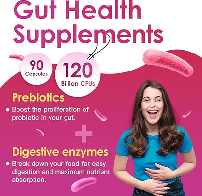 DRFOSTER Probiotics for Women Digestive Health, Vaginal probiotics 120 Billion CFU 31 Strains with Digestive Enzymes & Prebiotics & D Mannose & Cranberry for Urinary Tract, 90 Capsules