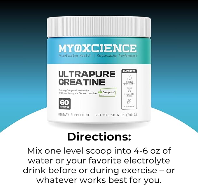 MYOXCIENCE Creapure® Creatine Monohydrate | Supports Strength & Muscle Mass, Cognition and Lean Body Mass | Unflavored 60 Servings