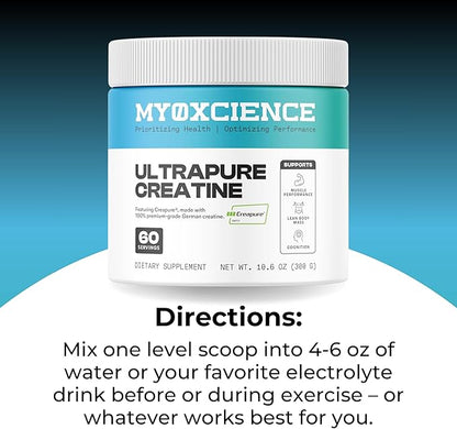 MYOXCIENCE Creapure® Creatine Monohydrate | Supports Strength & Muscle Mass, Cognition and Lean Body Mass | Unflavored 60 Servings
