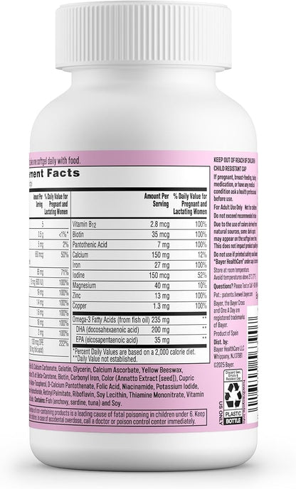 One A Day Prenatal Vitamins- Folic Acid, Iron, Omega- 3 (DHA), Pregnancy Vitamins for Women, Prenatal Multivitamin for Mom and Baby Support, Pregnancy Must Haves 90 Ct (Packaging May Vary)
