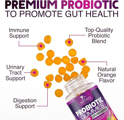 Probiotics for Digestive Health Gummies - 6 Unique Strains for Daily Immune Support & Gut Health, Supports Constipation, Gas & Bloating - Best Probiotic Supplement Gummy for Women & Men - 60 Gummies