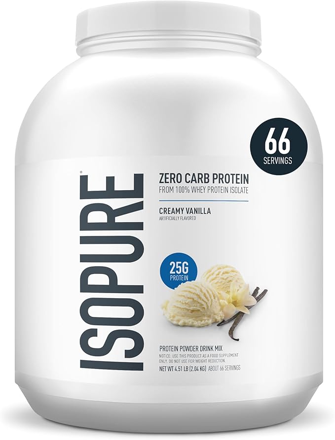 Isopure Zero Carb 100% Pure Whey Isolate Protein Powder, Gluten Free, With Vitamins, Creamy Vanilla, 25g Protein Per Serving, 4.5 Lbs, 66 Servings (Packaging May Vary)