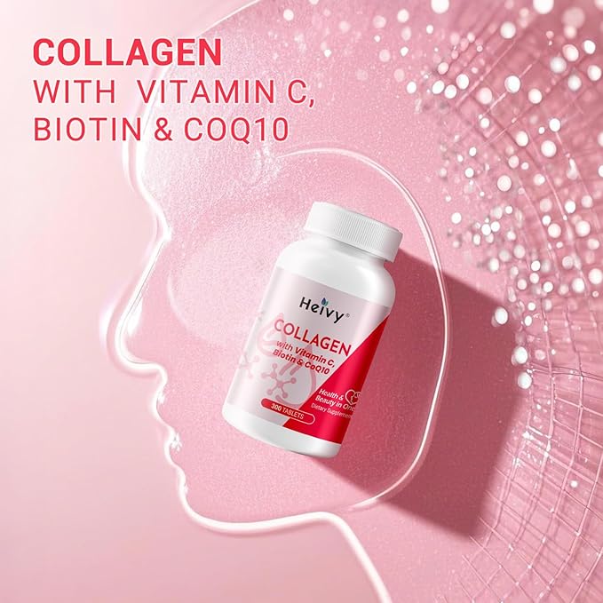Heivy Natural Collagen 5000 mg with Vitamin C, Biotin and CoQ10,Hydrolyzed Collagen Peptides Supportment for Women & Men, Multi Collagen Pill for Hair, Skin, Nails, Joint, Grass Fed, 300 Tablets
