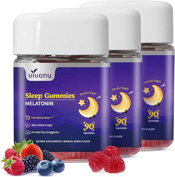 Melatonin Gummies 10mg, 9-in-1 Natural Herbal Sleep Aids for Adults, Sleep Gummies with Magnesium Glycinate, Valerian Root, L-Theanine and Vitamin B6, etc, 45 days supply, Non GMO, Berry Flavored