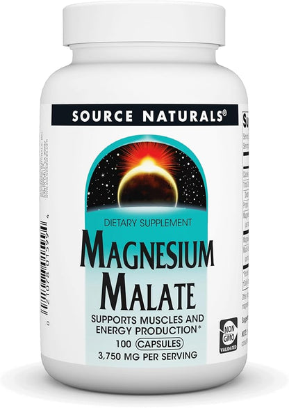 Source Naturals Magnesium Malate, Support Muscles and Energy Production* - 3750 mg per Serving - 100 Capsules