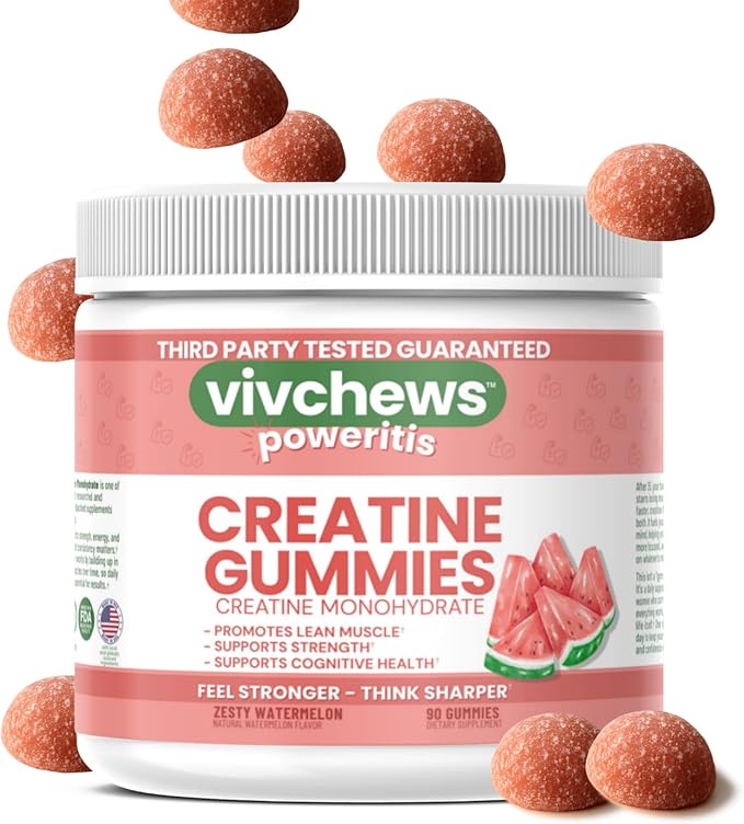 Creatine Gummies for Women – Creatine Monohydrate, Supports Strength, Performance & Cognitive Function, Watermelon Flavor, Fruit Pectin Based, Vegan, Non-GMO, Gelatin-Free, 90 Count
