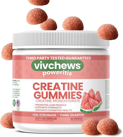 Creatine Gummies for Women – Creatine Monohydrate, Supports Strength, Performance & Cognitive Function, Watermelon Flavor, Fruit Pectin Based, Vegan, Non-GMO, Gelatin-Free, 90 Count