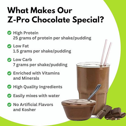 R-Kane Z-Pro 25 Protein Shakes: High Protein Chocolate Shake and Pudding Mix, Weight Loss Chocolate Protein Drinks, Natural Energy Booster Meal Replacement Shake, Low Calorie, Low Carb Protein Powder