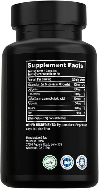 Melatonin Free Sleep Aid Supplement for Longer, Restful Sleep & Stress Relief w/Magnesium, GABA, L-Glycine, L-Theanine, Apigenin, Taurine & Zinc (180 Vegan Capsules) (2)