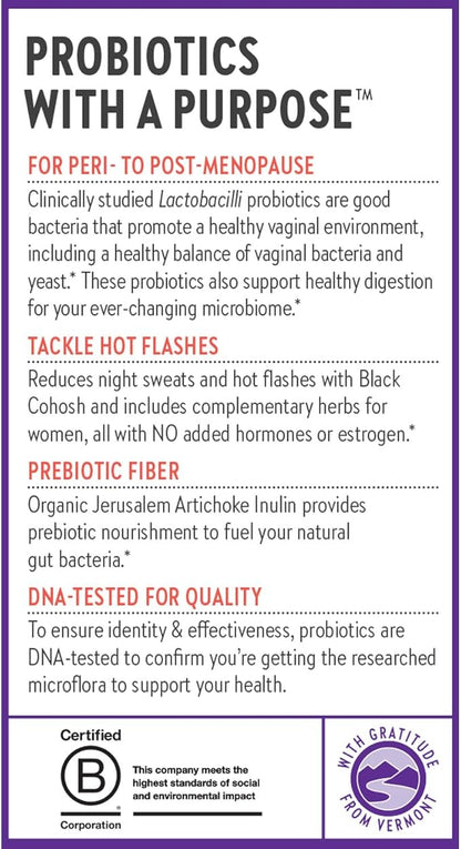 New Chapter All-Flora Probiotic Menopause Balance, Ultra-Concentrated Probiotics for Women with Black Cohosh for Menopause Hot Flashes, 100% Vegan, 30 Vegan Capsules