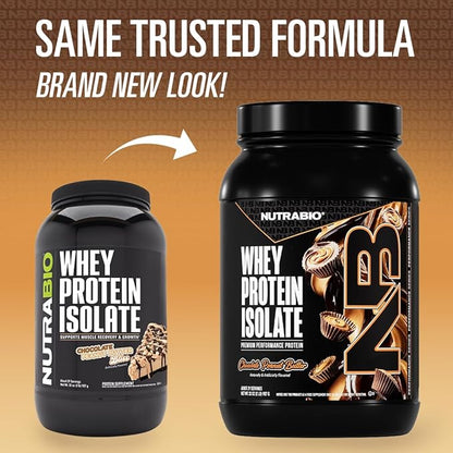 NutraBio 100% Whey Protein Isolate Protein Powder, 25g Protein with Complete Amino Acid Profile, Non-GMO, Soy & Gluten Free, Low Carb, Low Calorie Whey Protein Powder, Chocolate Peanut Butter, 2 Lbs