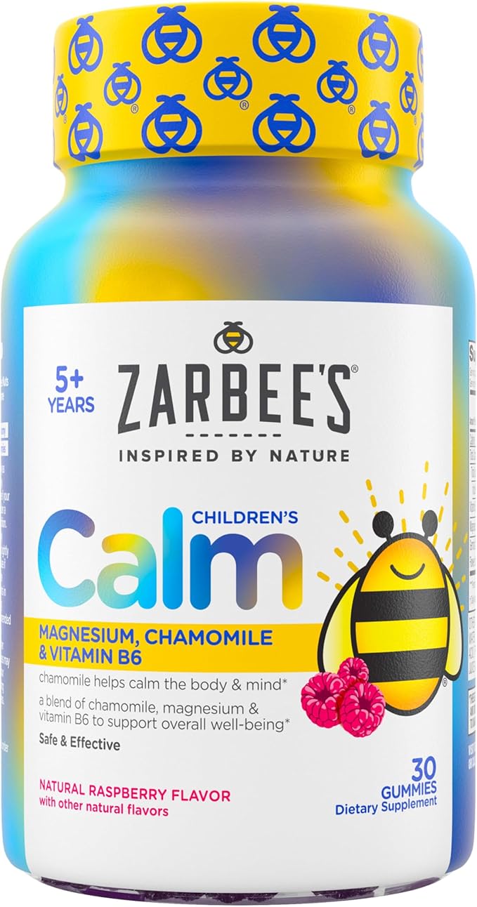 Zarbee's Naturals Children’s Calm Gummies, Magnesium for Kids Ages 5+, Melatonin-Free, Support for a Calm Mind & Body, Chamomile & Vitamin B6, Natural Raspberry Flavor, 30 ct, (Pack of 2)